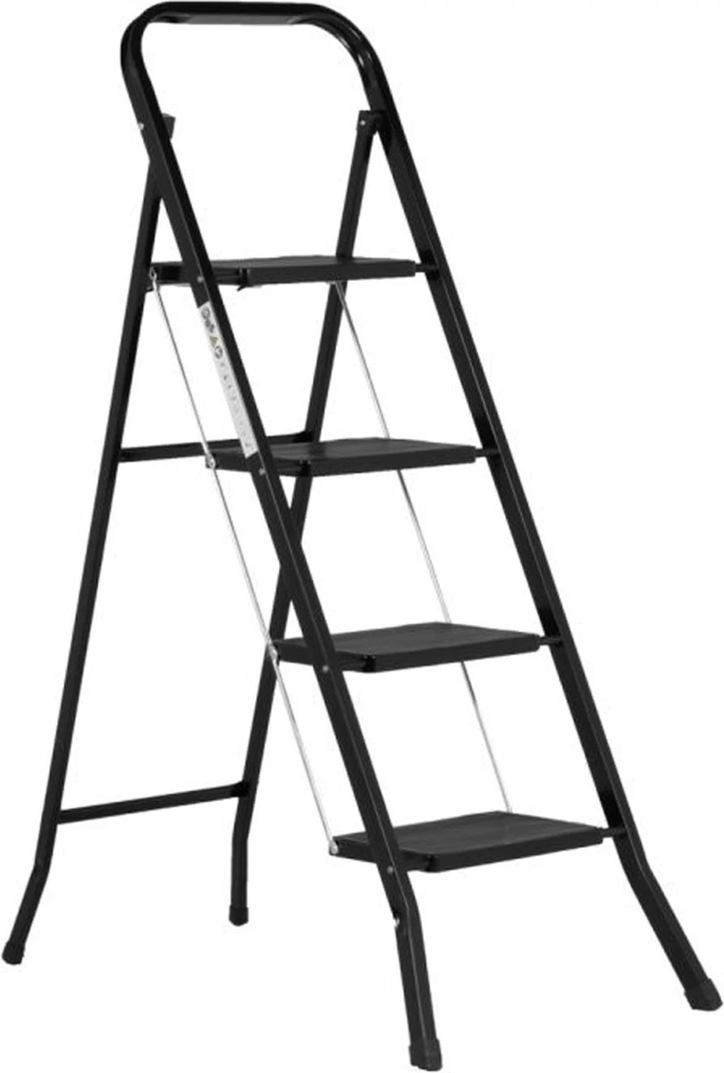 Kibani Keukentrapje - 4 Treden - Huishoudtrap - Keukentrap - Opstapje - Metaal - Opvouwbaar - Inklapbaar - Zwart - Antislip - Stevig 1 Kibani Keukentrapje - 4 Treden - Huishoudtrap - Keukentrap - Opstapje - Metaal - Opvouwbaar - Inklapbaar - Zwart - Antislip - Stevig