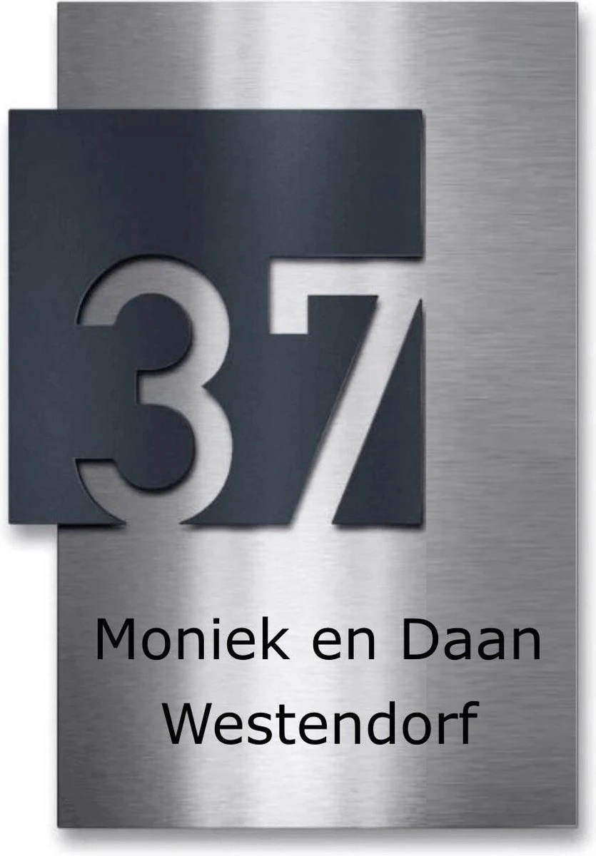 Rvs Naambordje Voordeur Met Zwart Opliggend Huisnummerbord 15x20cm 1 Rvs Naambordje Voordeur Met Zwart Opliggend Huisnummerbord 15x20cm