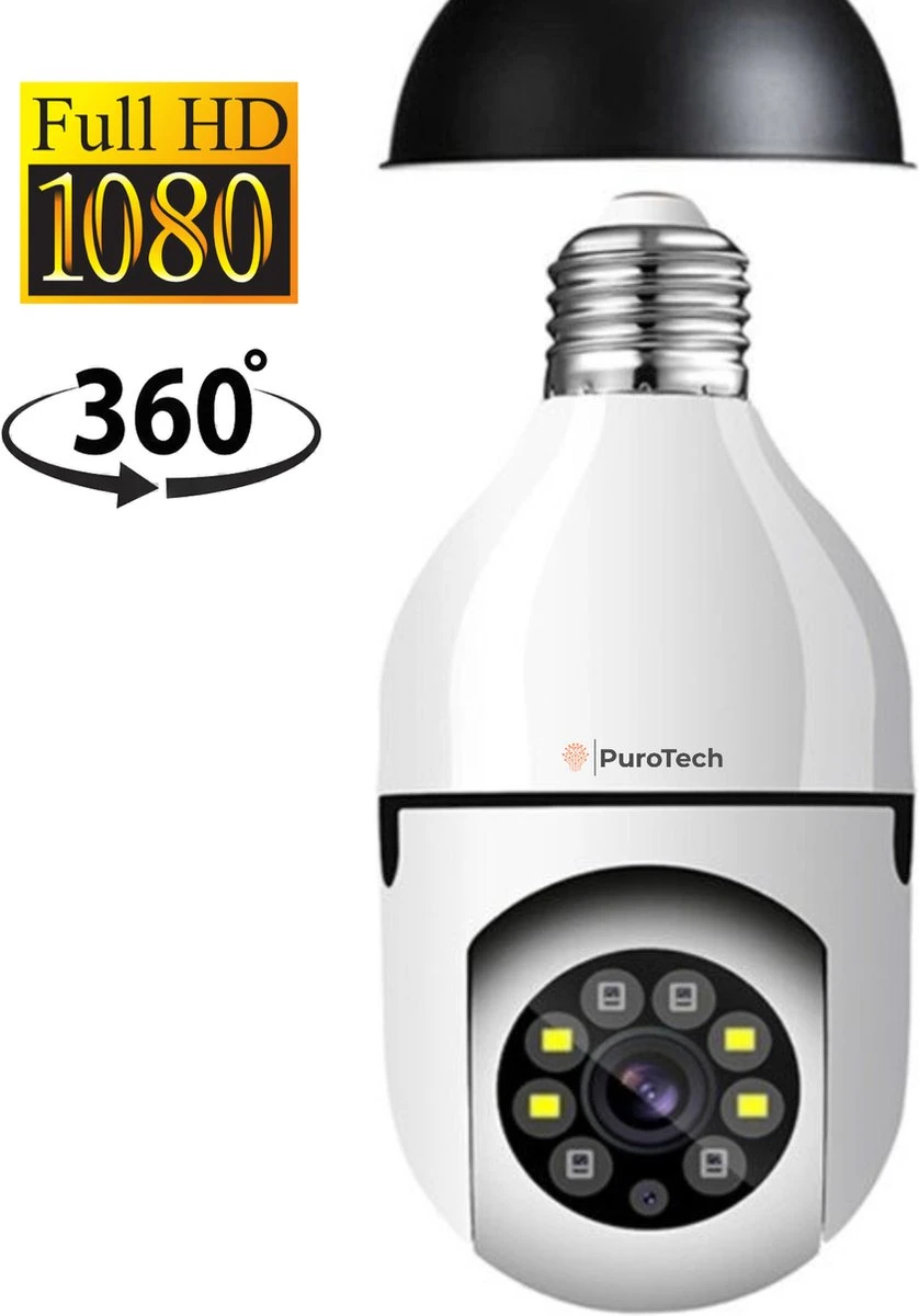 PuroTech Beveiligingscamera - IP Camera - E27 Dikke Fitting- Spy Camera - 2-Weg Audio - Beweeg En Geluidsdetectie - Nachtvisie - Draadloos - Huisdiercamera - Opslag In Cloud & App - Lamp Camera - 360 Graden Panoramisch 1 PuroTech Beveiligingscamera - IP Camera - E27 Dikke Fitting- Spy Camera - 2-Weg Audio - Beweeg En Geluidsdetectie - Nachtvisie - Draadloos - Huisdiercamera - Opslag In Cloud & App - Lamp Camera - 360 Graden Panoramisch