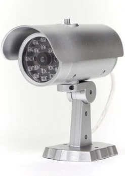 Merkloos Dummy Camera - Beveiliging Buiten En Binnen - Beveiligingscamera - Met Rubber Kabel - Rode Led Verlichting - Zonder Batterijen - Met Bevestigingsmateriaal - Nep Camera - Grijs
