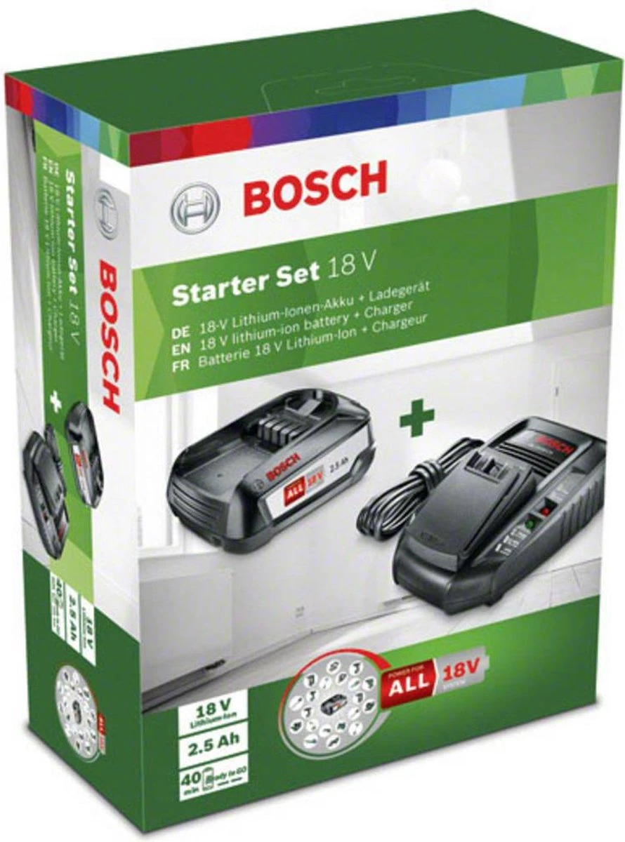 Bosch Starterset 18 V Gereedschapsaccu En Lader - 18V Accu (2.5 Ah) + AL 1830 CV Lader 1 Bosch Starterset 18 V Gereedschapsaccu En Lader - 18V Accu (2.5 Ah) + AL 1830 CV Lader