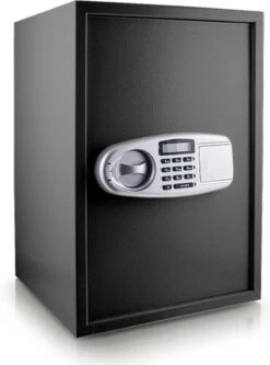 Merkloos Kluis Brandwerend - Elektronisch - Cijferslot - Sleutel - Muurbevestiging - 52L - 35x52x36 Cm - 20KG - Staal - Zwart