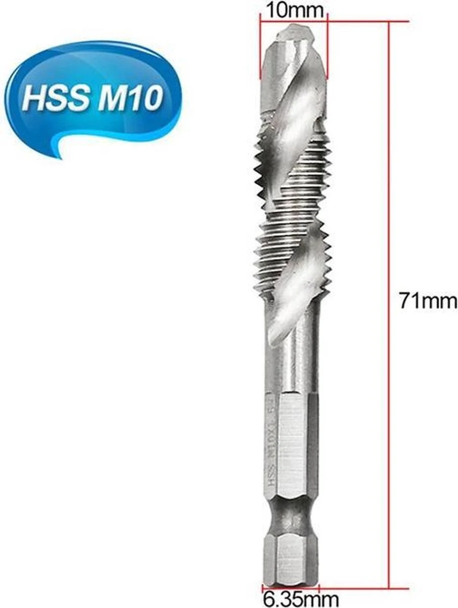 Merkloos 6-delig Boortap Set - Bit Boor Tap En Verzinken Set Gemaakt Van HSS - Gereedschap Boormachine M3-M10 - Schroefdraad Snijden - Combi Boortap - Gaten Boren - Incl. Klein Opbergdoosje 14 Merkloos 6-delig Boortap Set - Bit Boor Tap En Verzinken Set Gemaakt Van HSS - Gereedschap Boormachine M3-M10 - Schroefdraad Snijden - Combi Boortap - Gaten Boren - Incl. Klein Opbergdoosje - Afbeelding 14