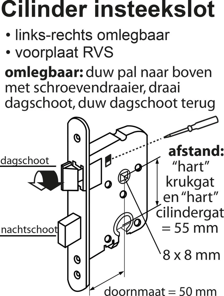 Starx Cilinderslot – Loopslot – Insteekslot Met Voorplaat RVS – Deurslot – 50 X 55 Mm 2 Starx Cilinderslot – Loopslot – Insteekslot Met Voorplaat RVS – Deurslot – 50 X 55 Mm - Afbeelding 2