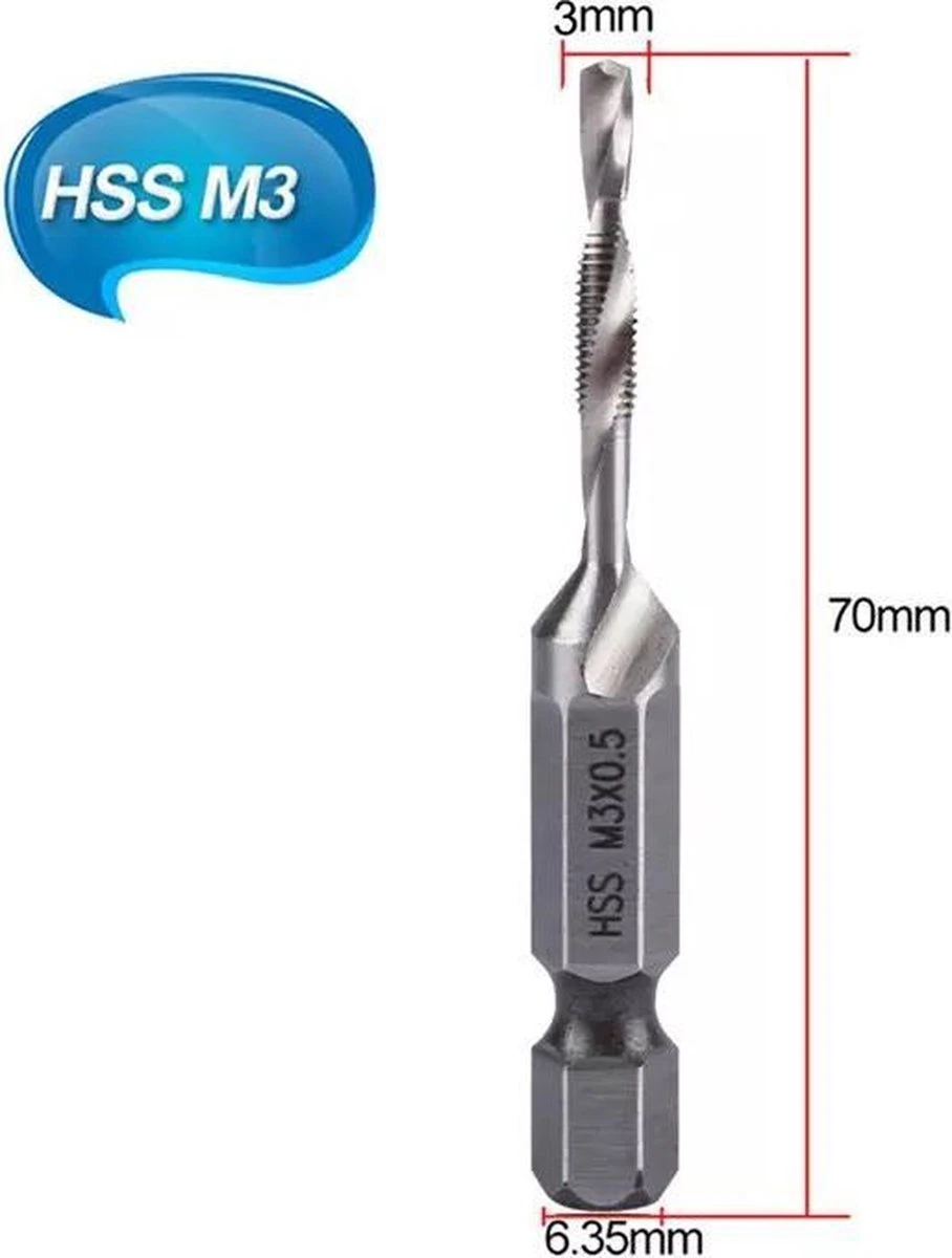 Merkloos 6-delig Boortap Set - Bit Boor Tap En Verzinken Set Gemaakt Van HSS - Gereedschap Boormachine M3-M10 - Schroefdraad Snijden - Combi Boortap - Gaten Boren - Incl. Klein Opbergdoosje 15 Merkloos 6-delig Boortap Set - Bit Boor Tap En Verzinken Set Gemaakt Van HSS - Gereedschap Boormachine M3-M10 - Schroefdraad Snijden - Combi Boortap - Gaten Boren - Incl. Klein Opbergdoosje - Afbeelding 15