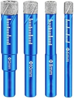 ACTIE!! Diamantboorset 4 Delig Waxboren - Tegelboren Droog Waxkoeling 6, 8, 10, 12mm
