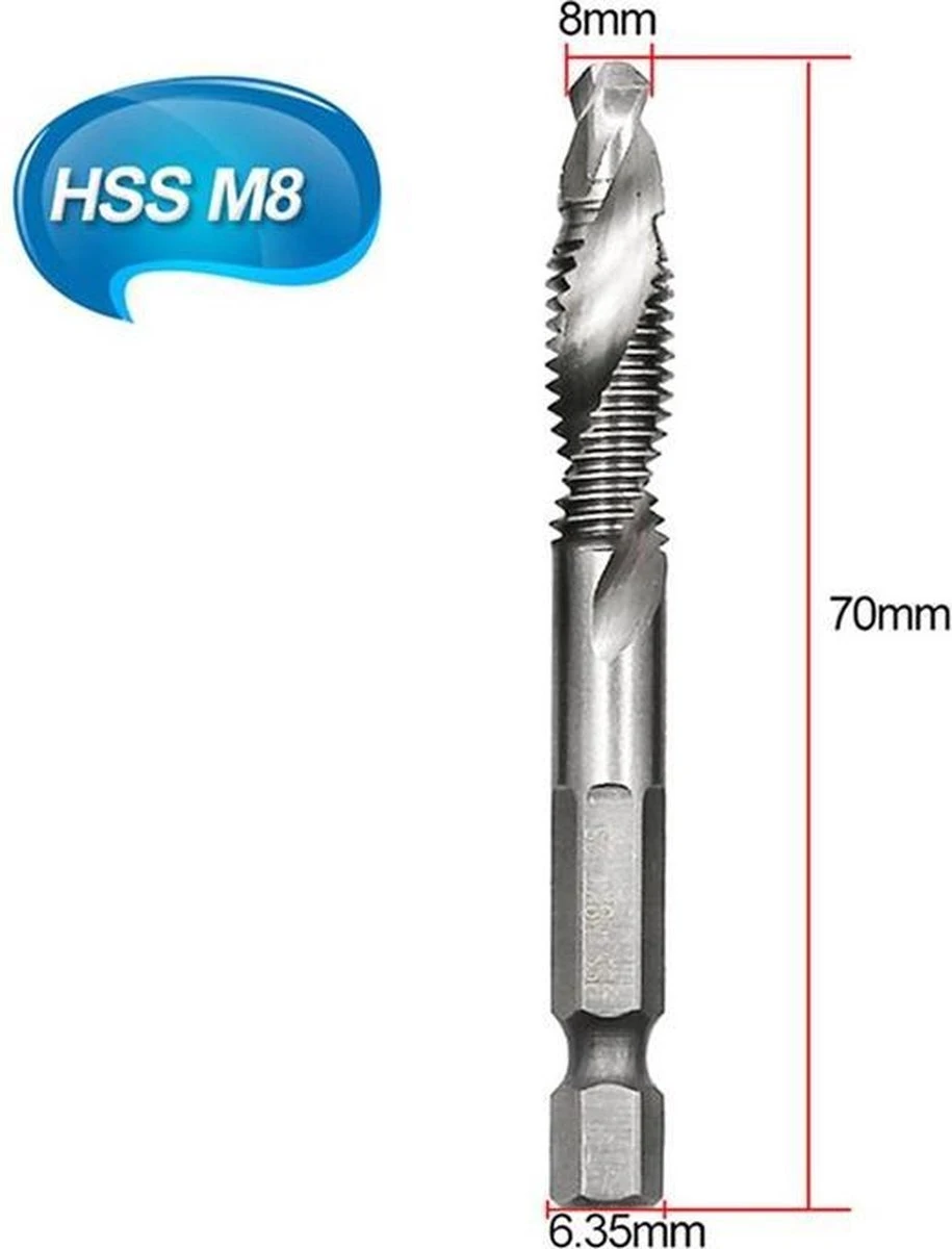 Merkloos 6-delig Boortap Set - Bit Boor Tap En Verzinken Set Gemaakt Van HSS - Gereedschap Boormachine M3-M10 - Schroefdraad Snijden - Combi Boortap - Gaten Boren - Incl. Klein Opbergdoosje 13 Merkloos 6-delig Boortap Set - Bit Boor Tap En Verzinken Set Gemaakt Van HSS - Gereedschap Boormachine M3-M10 - Schroefdraad Snijden - Combi Boortap - Gaten Boren - Incl. Klein Opbergdoosje - Afbeelding 13