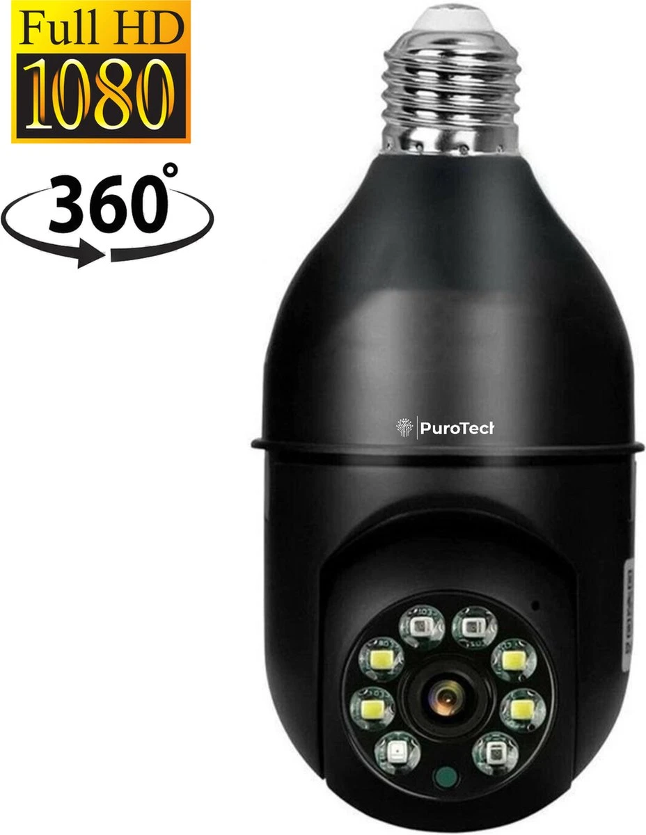 PuroTech Beveiligingscamera Zwart - IP Camera - E27 Dikke Fitting- Spy Camera - 2-Weg Audio - Beweeg En Geluidsdetectie - Nachtvisie - Draadloos - Huisdiercamera - Opslag In Cloud & App - Lamp Camera - 360 Graden Panoramisch 1 PuroTech Beveiligingscamera Zwart - IP Camera - E27 Dikke Fitting- Spy Camera - 2-Weg Audio - Beweeg En Geluidsdetectie - Nachtvisie - Draadloos - Huisdiercamera - Opslag In Cloud & App - Lamp Camera - 360 Graden Panoramisch