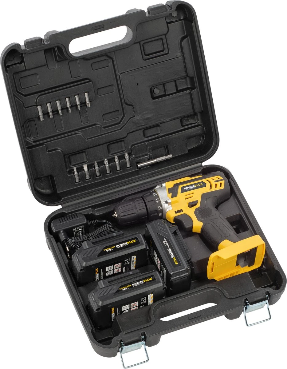 Powerplus POWX00501 Accu Boormachine - Schroefboormachine - Boormachine Accu - Accu Schroevendraaier - 20V - Incl. 3 X 20V Li-ion Accu's, Lader En 12-delige Gereedschapskoffer Met Schroefbits - Voor Hout, Steen En Metaal 3 Powerplus POWX00501 Accu Boormachine - Schroefboormachine - Boormachine Accu - Accu Schroevendraaier - 20V - Incl. 3 X 20V Li-ion Accu's, Lader En 12-delige Gereedschapskoffer Met Schroefbits - Voor Hout, Steen En Metaal - Afbeelding 3