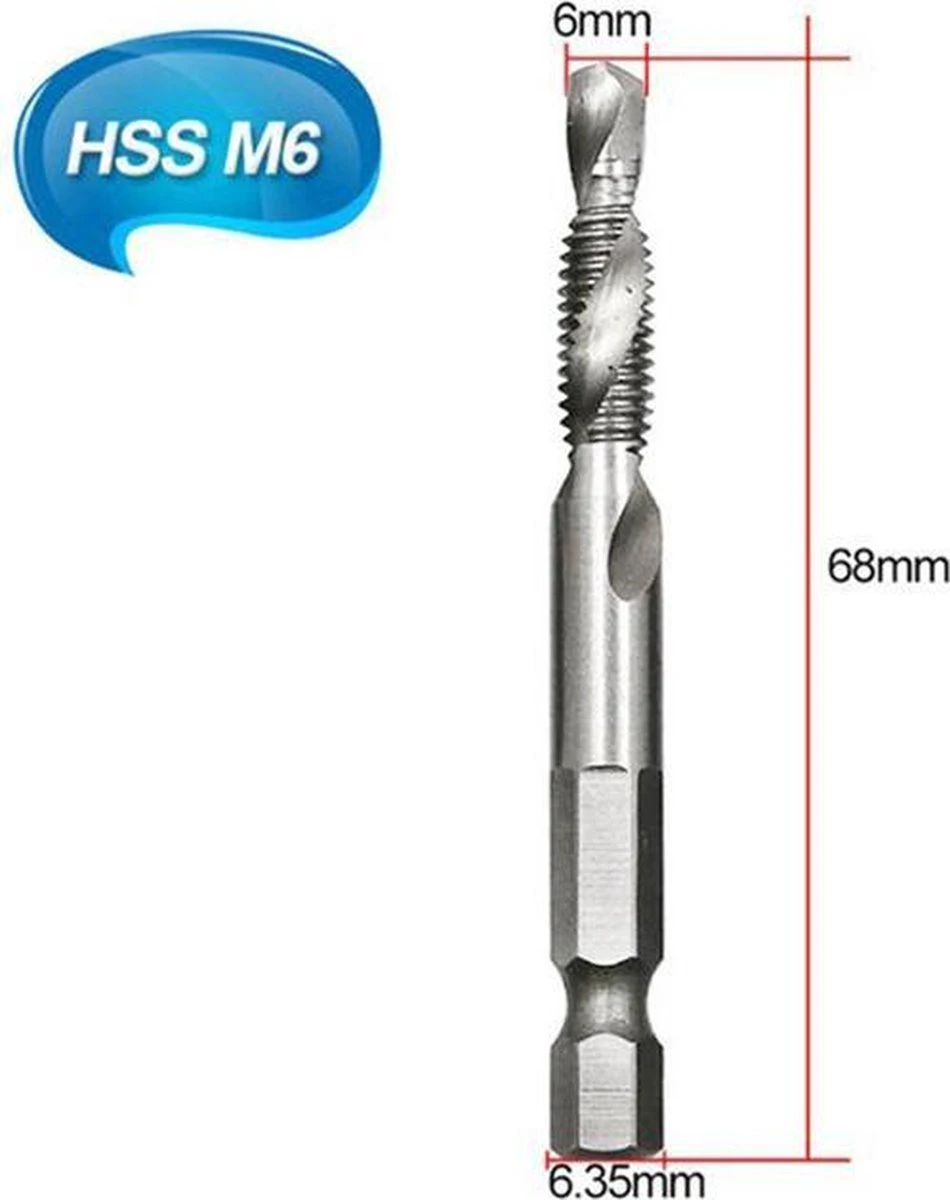 Merkloos 6-delig Boortap Set - Bit Boor Tap En Verzinken Set Gemaakt Van HSS - Gereedschap Boormachine M3-M10 - Schroefdraad Snijden - Combi Boortap - Gaten Boren - Incl. Klein Opbergdoosje 11 Merkloos 6-delig Boortap Set - Bit Boor Tap En Verzinken Set Gemaakt Van HSS - Gereedschap Boormachine M3-M10 - Schroefdraad Snijden - Combi Boortap - Gaten Boren - Incl. Klein Opbergdoosje - Afbeelding 11