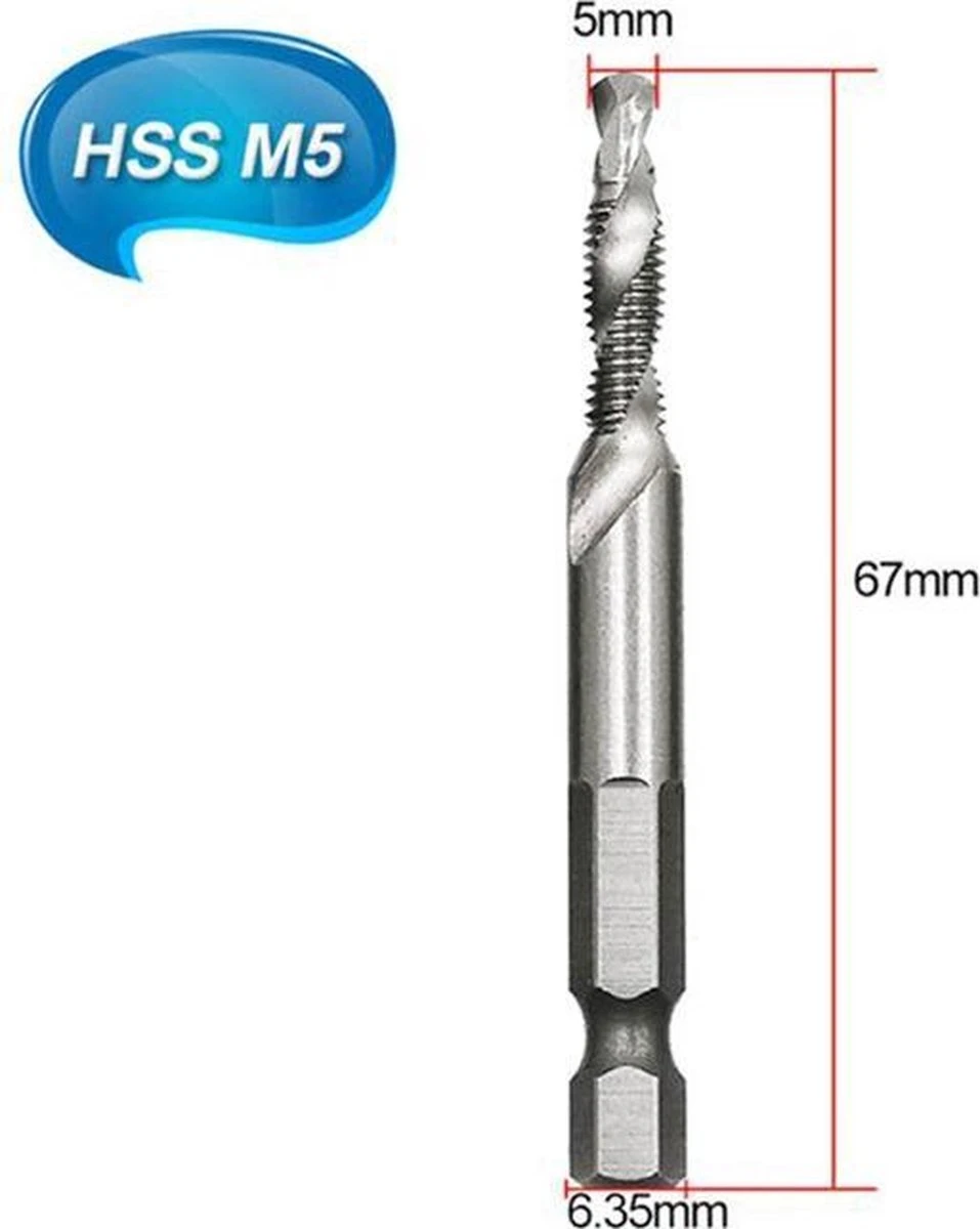 Merkloos 6-delig Boortap Set - Bit Boor Tap En Verzinken Set Gemaakt Van HSS - Gereedschap Boormachine M3-M10 - Schroefdraad Snijden - Combi Boortap - Gaten Boren - Incl. Klein Opbergdoosje 12 Merkloos 6-delig Boortap Set - Bit Boor Tap En Verzinken Set Gemaakt Van HSS - Gereedschap Boormachine M3-M10 - Schroefdraad Snijden - Combi Boortap - Gaten Boren - Incl. Klein Opbergdoosje - Afbeelding 12