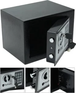 Profitect Kluisje Met Cijferslot, Kluis Elektronisch, Digitale Kluis Met Sleutelslot, Hotelkluisje Met 130db Alarm, Geldkistje Met Cijferslot