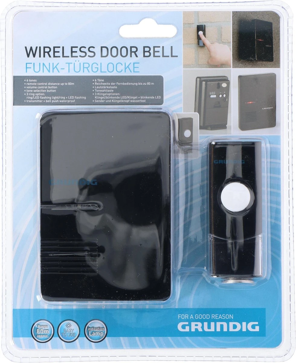 Grundig Deurbelset - Zender En Ontvanger - Draadloos - Op Batterijen - Zwart 5 Grundig Deurbelset - Zender En Ontvanger - Draadloos - Op Batterijen - Zwart - Afbeelding 5